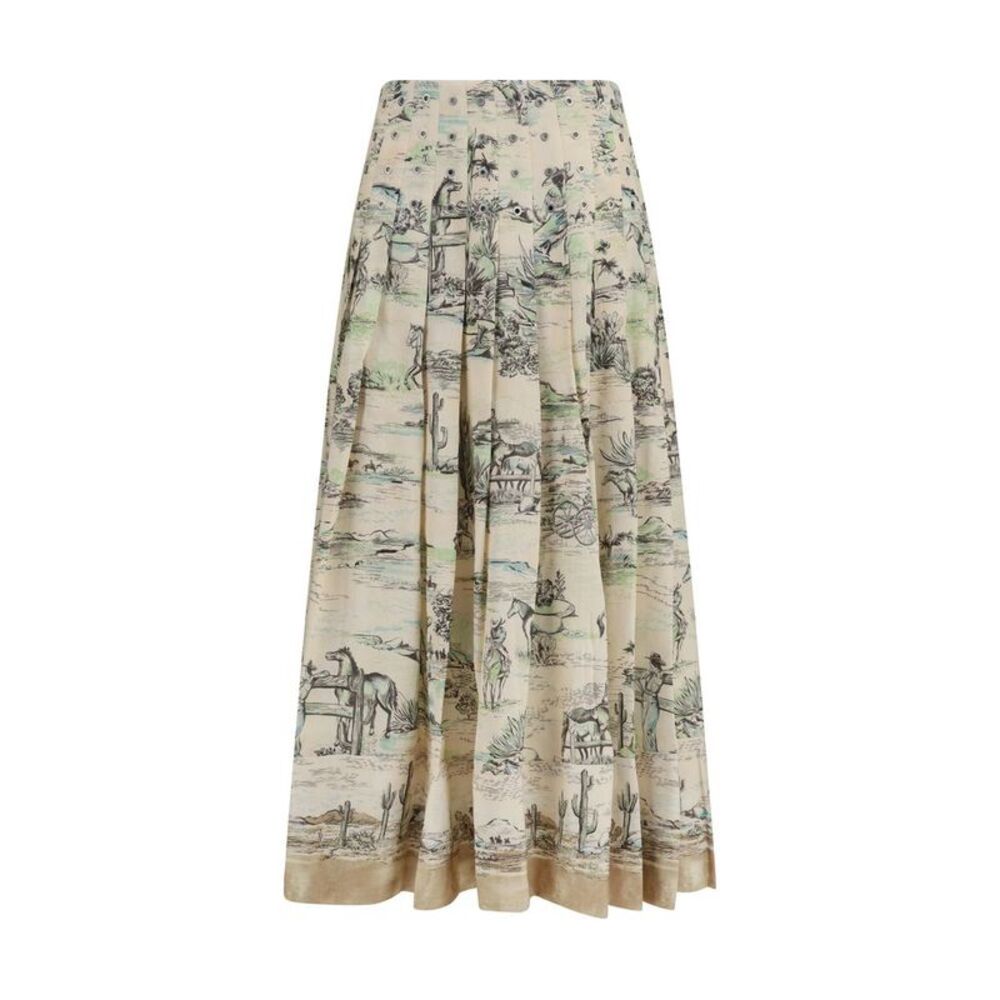Alemais Beige Linen Midi Women's Skirt